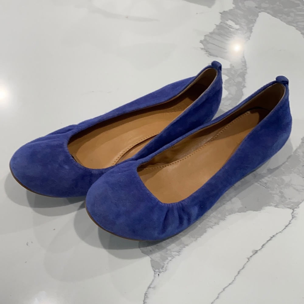 Super popular J. Crew cede blue suede flats!